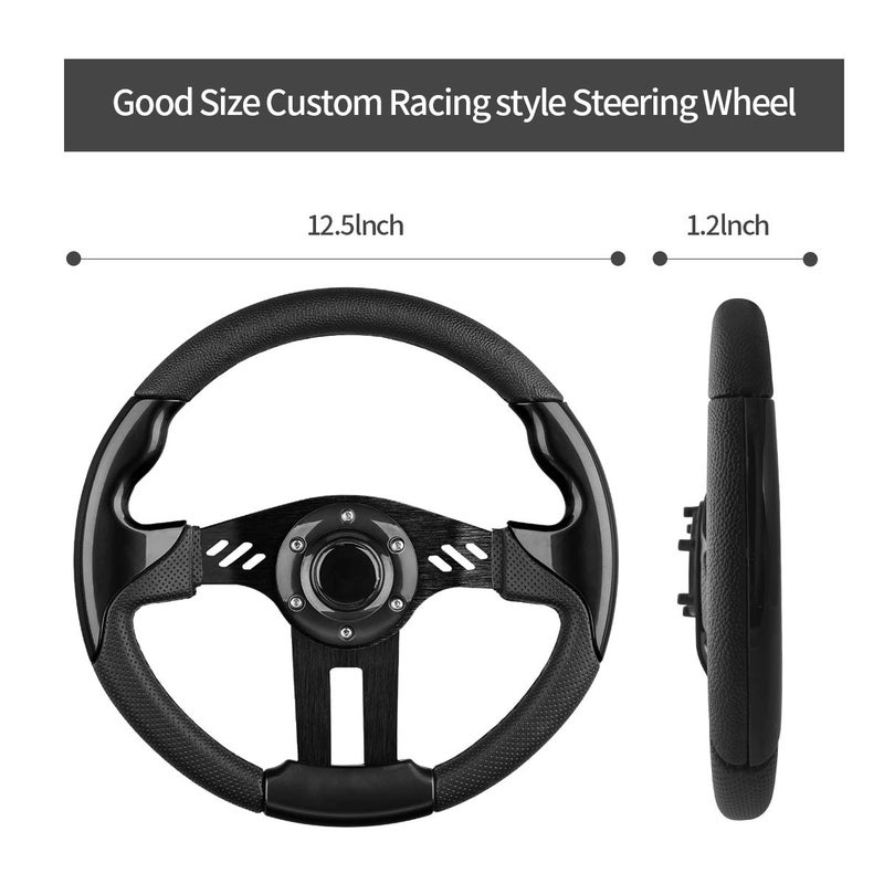 LEAPGOMAX Golf Cart Steering Wheel with Premium Grip Leather and Ergonomic Design Fit for EZGO TXT/RXV/Marathon, Club Car DS/Precedent/Tempo/Onward, Yamaha G1-G29 Carts (Black) - Image 2